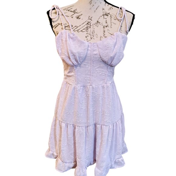 New Lavender Purple Floral Embroidered Tiered Milkmaid Style Ruffle Sundress - Picture 1 of 6